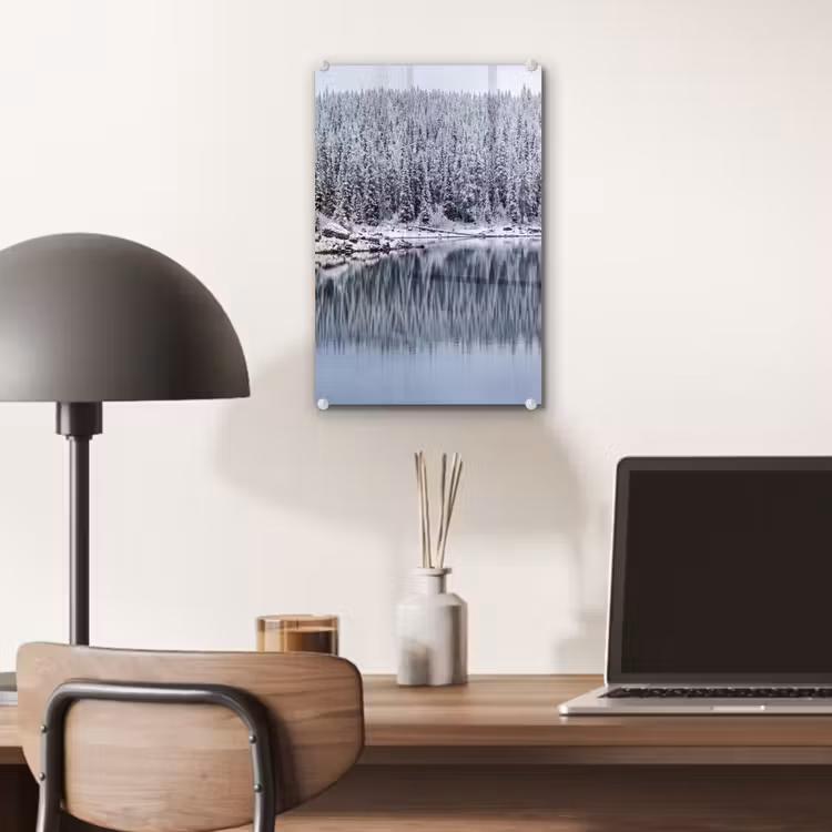 Glas schilderij - Bos - Reflectie - Meer - Winter - Serene — 7