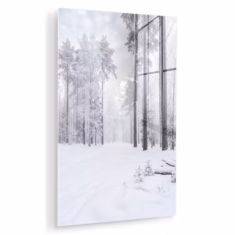 Glas schilderij - Bos - Sneeuw - Pad - Winter - Stilte — 1