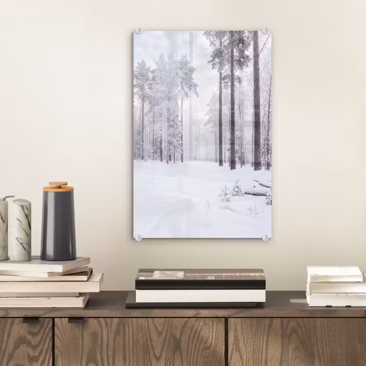 Glas schilderij - Bos - Sneeuw - Pad - Winter - Stilte — 2