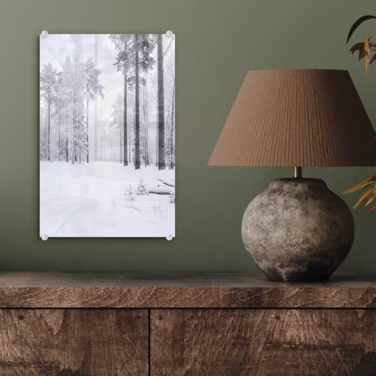 Glas schilderij - Bos - Sneeuw - Pad - Winter - Stilte — 4