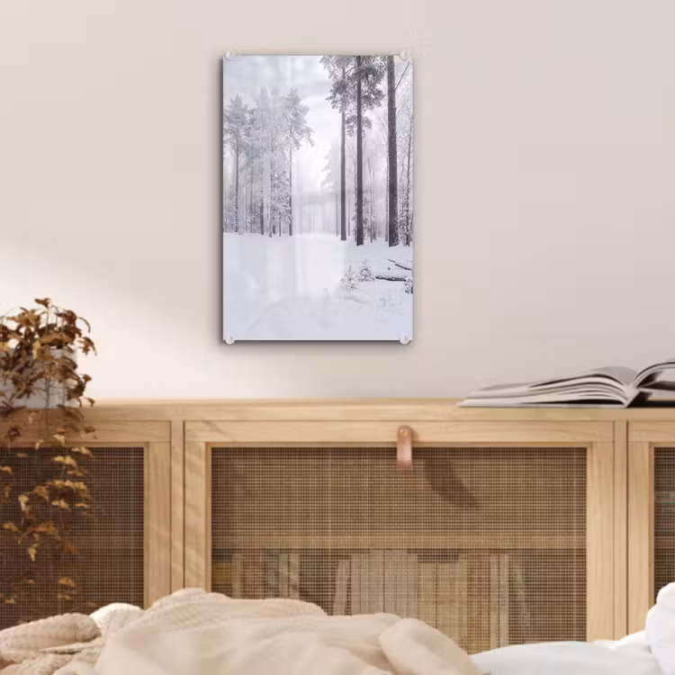 Glas schilderij - Bos - Sneeuw - Pad - Winter - Stilte — 5