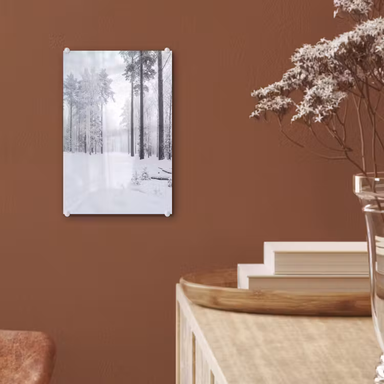 Glas schilderij - Bos - Sneeuw - Pad - Winter - Stilte — 6