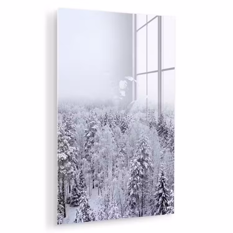Glas schilderij - Bos - Sneeuw - Winter - Natuur - Wit — 1
