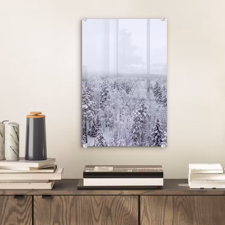 Glas schilderij - Bos - Sneeuw - Winter - Natuur - Wit — 2