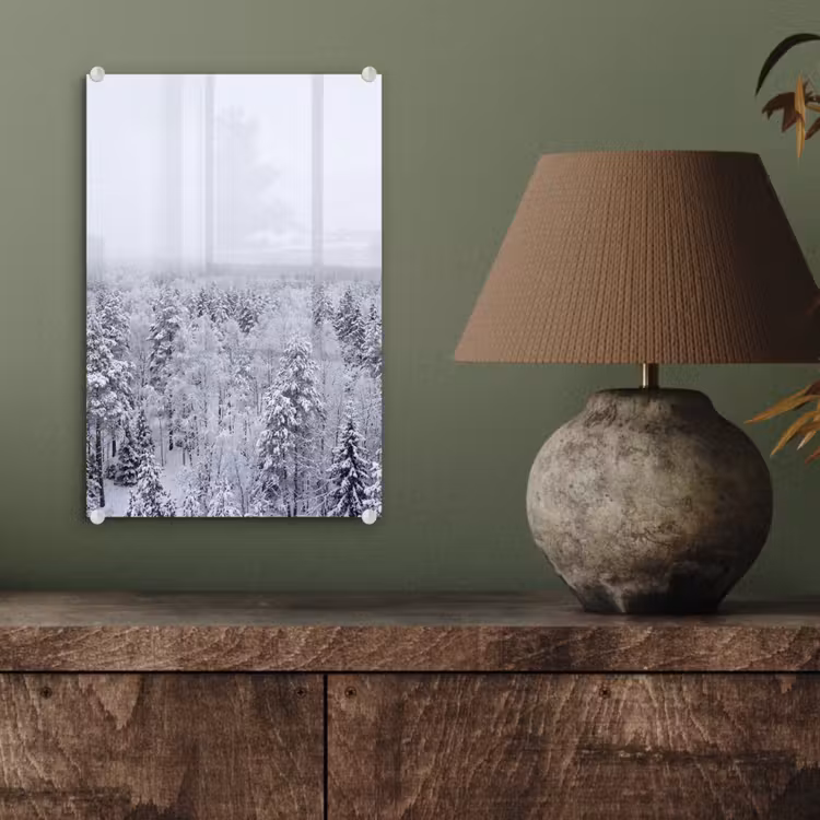 Glas schilderij - Bos - Sneeuw - Winter - Natuur - Wit — 4