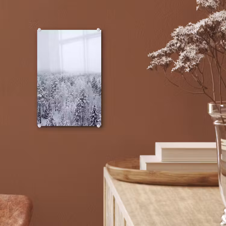 Glas schilderij - Bos - Sneeuw - Winter - Natuur - Wit — 6