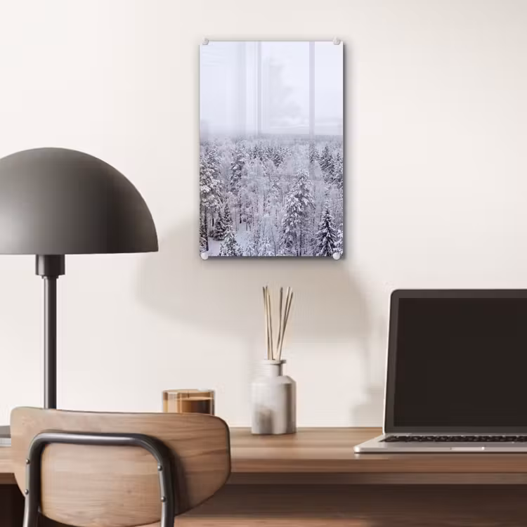Glas schilderij - Bos - Sneeuw - Winter - Natuur - Wit — 7