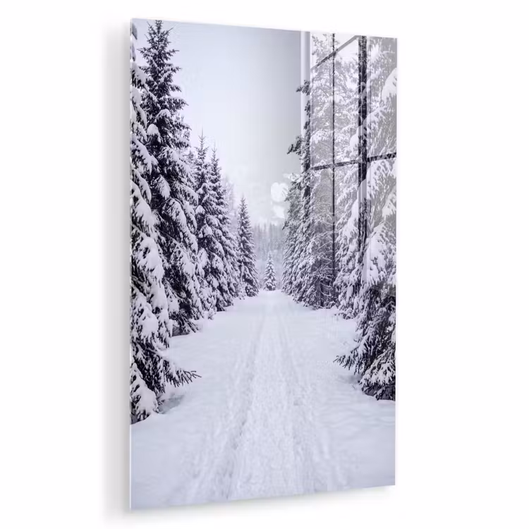 Glas schilderij - Bos - Winter - Sneeuw - Pad - Natuur — 1