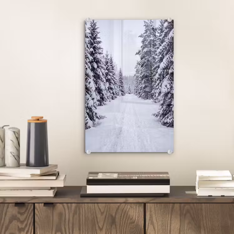 Glas schilderij - Bos - Winter - Sneeuw - Pad - Natuur — 2