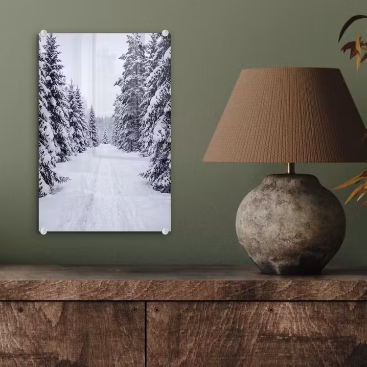 Glas schilderij - Bos - Winter - Sneeuw - Pad - Natuur — 4