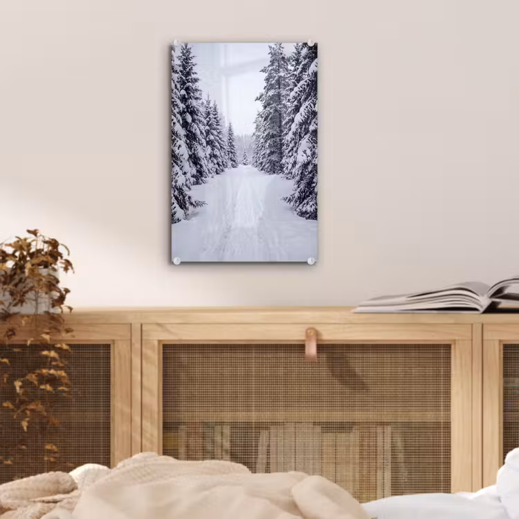 Glas schilderij - Bos - Winter - Sneeuw - Pad - Natuur — 5