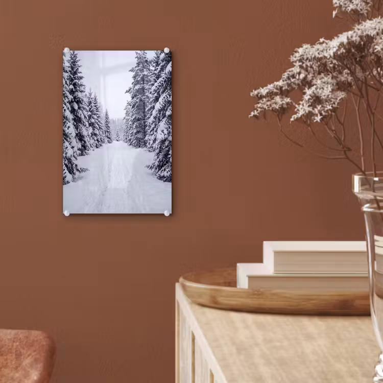 Glas schilderij - Bos - Winter - Sneeuw - Pad - Natuur — 6