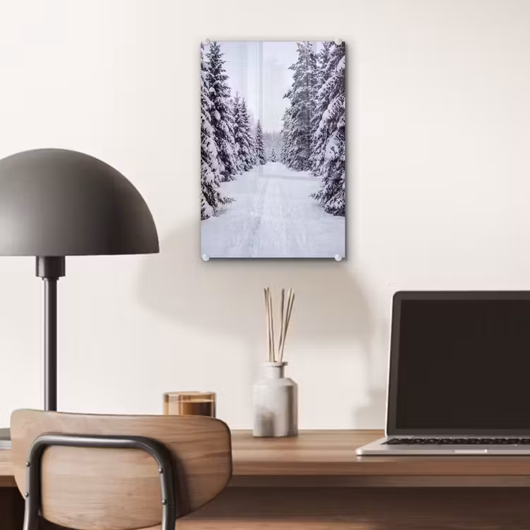 Glas schilderij - Bos - Winter - Sneeuw - Pad - Natuur — 7
