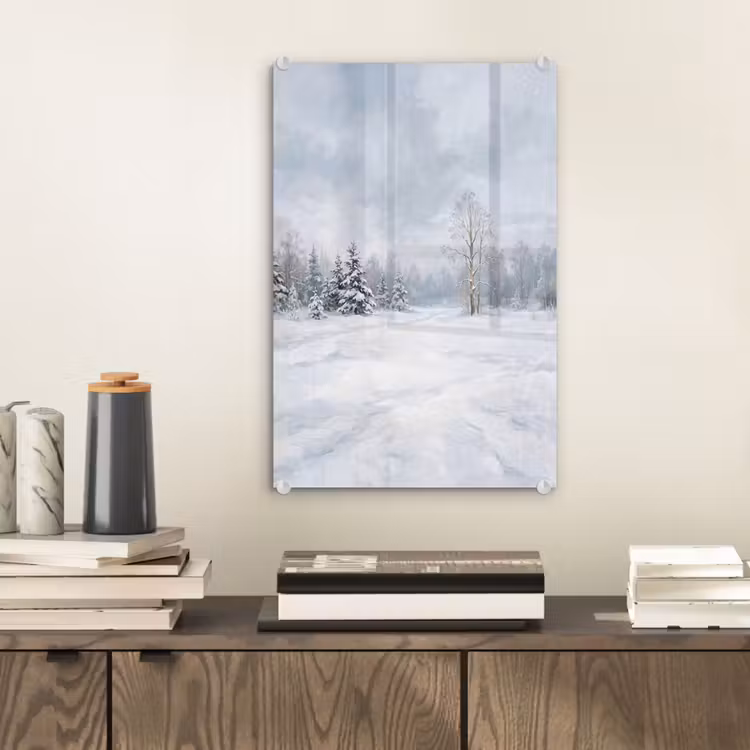 Glas schilderij - Bospad - Dennen - Sneeuw - Winter - Rustgevend — 2