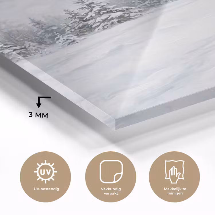 Glas schilderij - Bospad - Dennen - Sneeuw - Winter - Rustgevend — 3