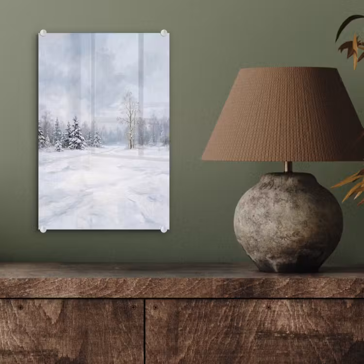 Glas schilderij - Bospad - Dennen - Sneeuw - Winter - Rustgevend — 4