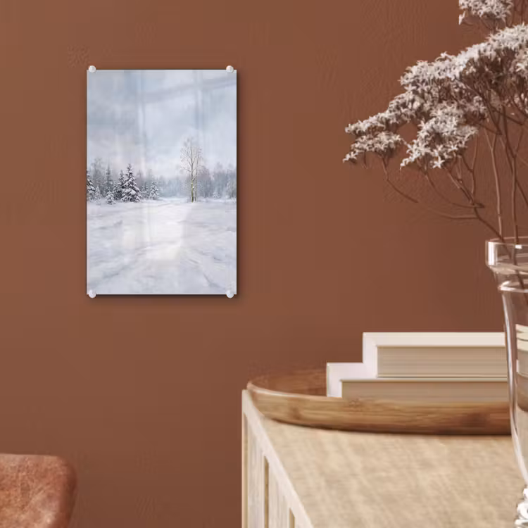 Glas schilderij - Bospad - Dennen - Sneeuw - Winter - Rustgevend — 6