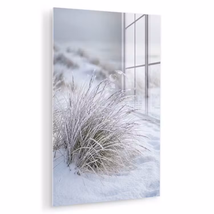 Glas schilderij - Duinen - Sneeuw - Strand - Winter - Serene — 1