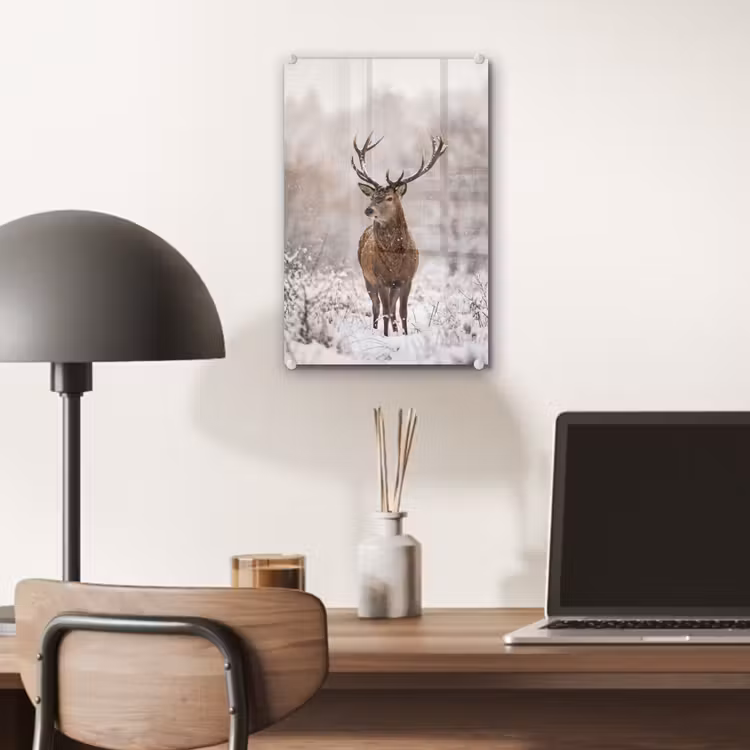 Glas schilderij - Edelhert - Bos - Sneeuw - Winter - Majestueus — 7