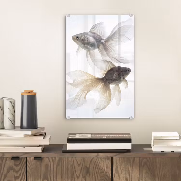 Glas schilderij - Goudvissen - Modern - Wit — 2