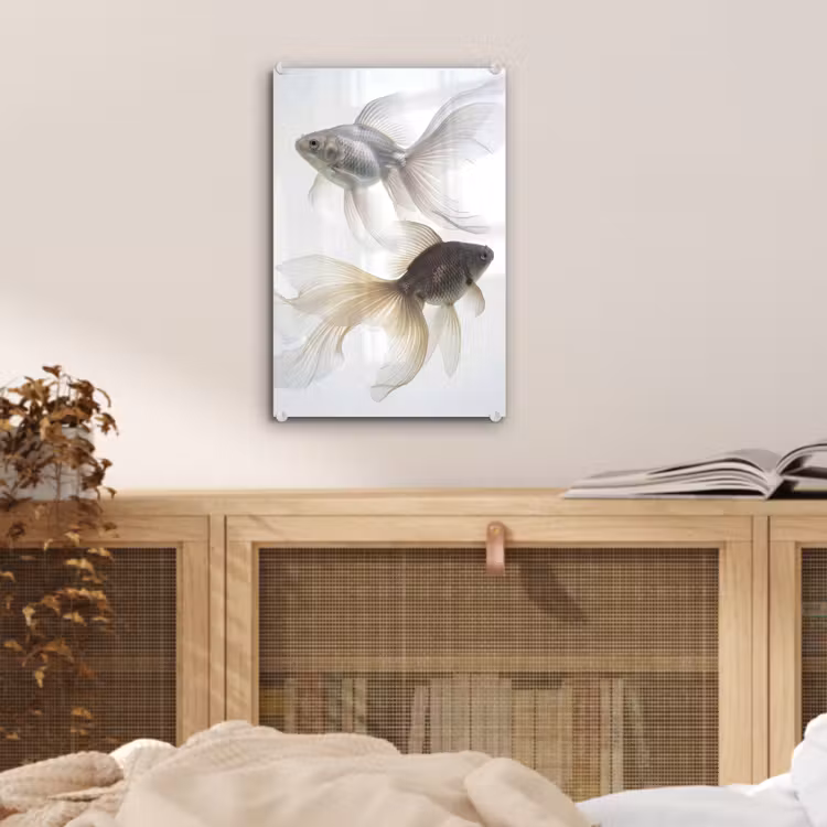 Glas schilderij - Goudvissen - Modern - Wit — 5