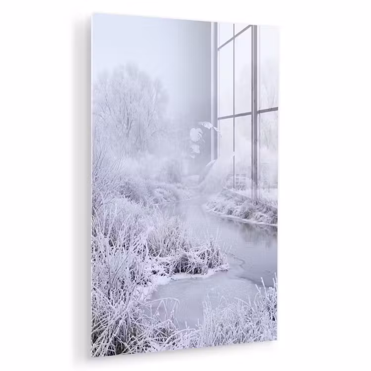 Glas schilderij - Rivier - Sneeuw - Bos - Winter - Schilderachtig — 1