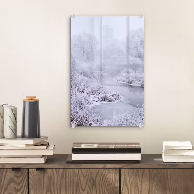 Glas schilderij - Rivier - Sneeuw - Bos - Winter - Schilderachtig — 2