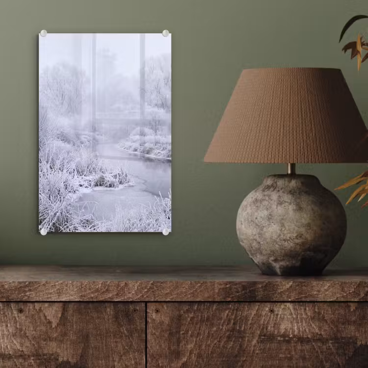 Glas schilderij - Rivier - Sneeuw - Bos - Winter - Schilderachtig — 4