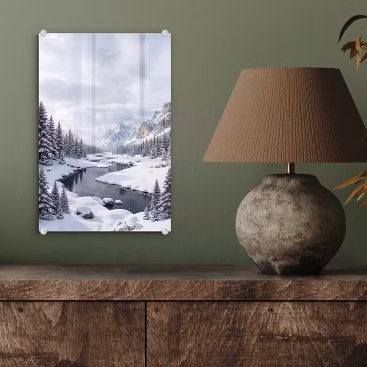 Glas schilderij - Sneeuwlandschap - Bergen - Rivier - Winter — 4