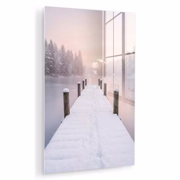 Glas schilderij - Steiger - Meer - Mist - Winter - Serene — 1