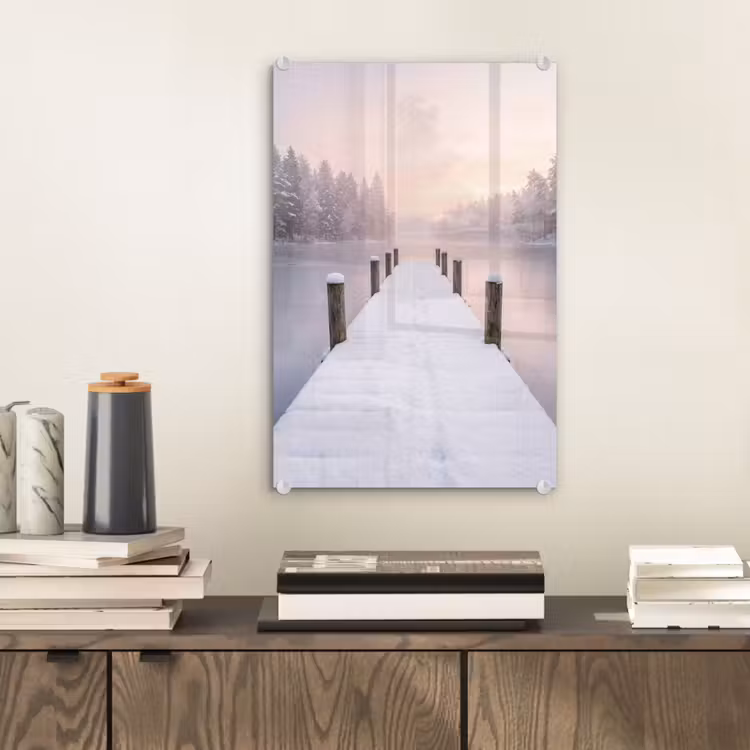 Glas schilderij - Steiger - Meer - Mist - Winter - Serene — 2