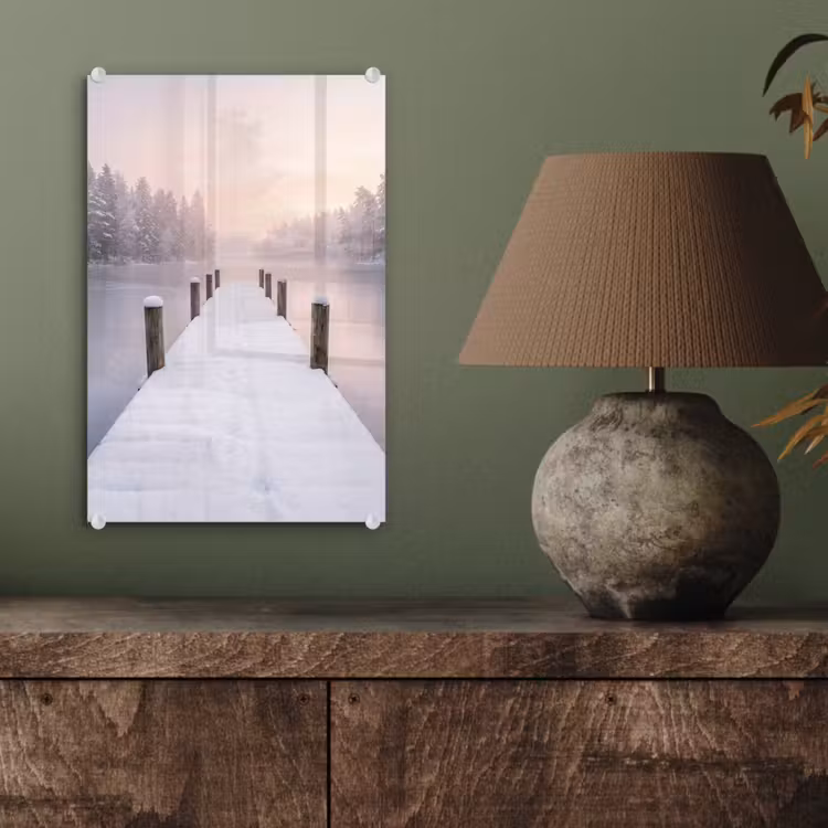 Glas schilderij - Steiger - Meer - Mist - Winter - Serene — 4