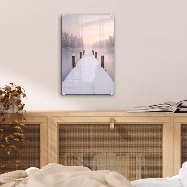 Glas schilderij - Steiger - Meer - Mist - Winter - Serene — 5