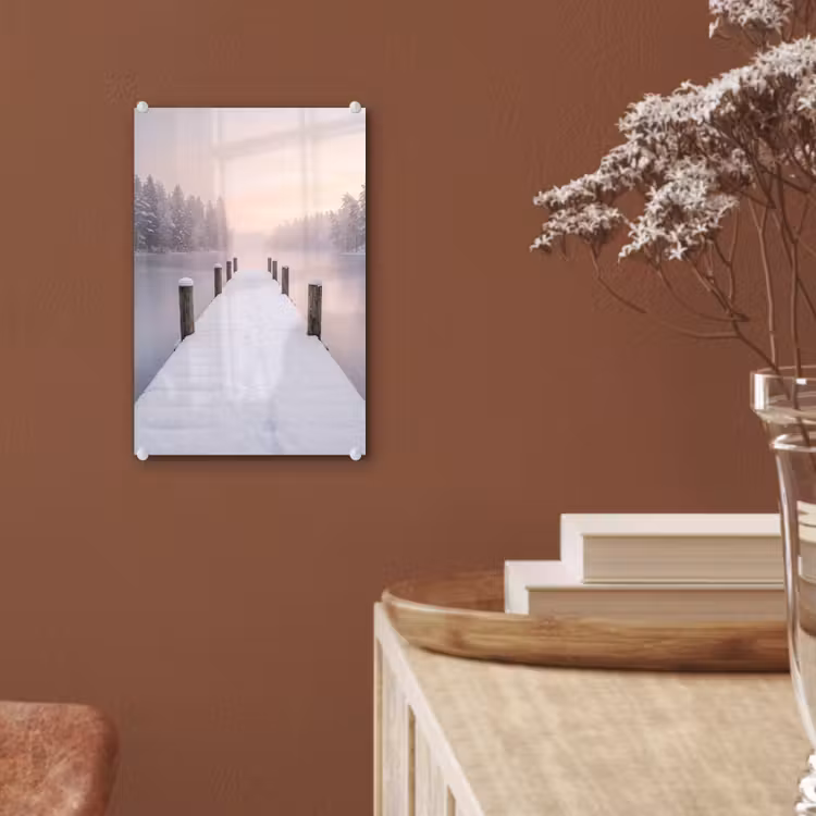 Glas schilderij - Steiger - Meer - Mist - Winter - Serene — 6