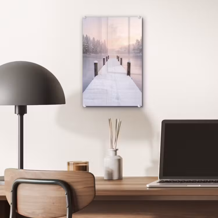 Glas schilderij - Steiger - Meer - Mist - Winter - Serene — 7