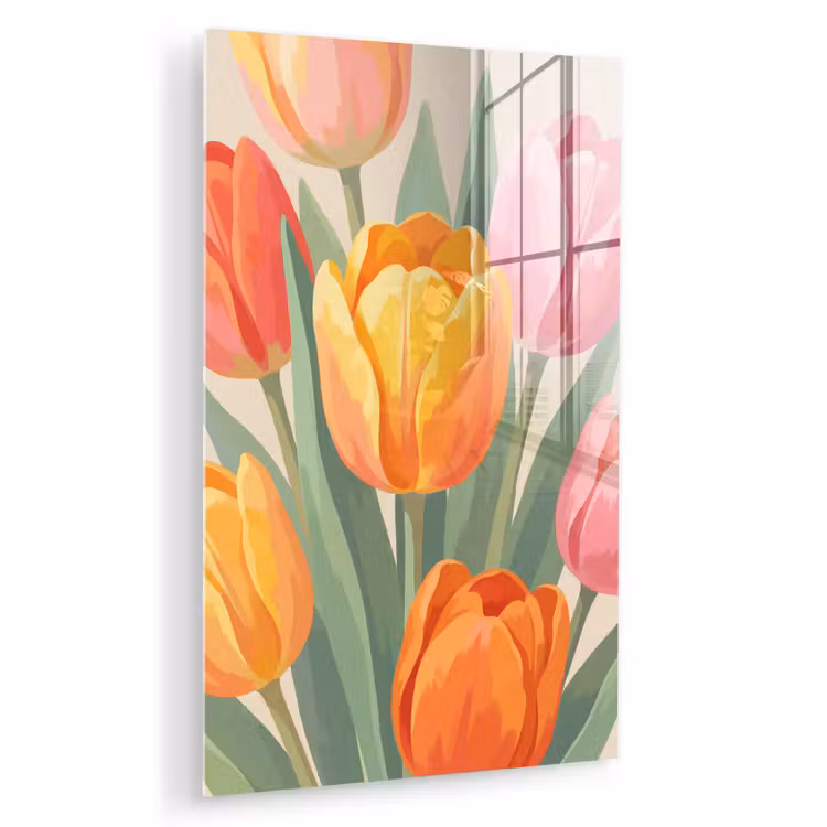 Glas schilderij - Tulpen - Abstract - Kleurrijk — 1