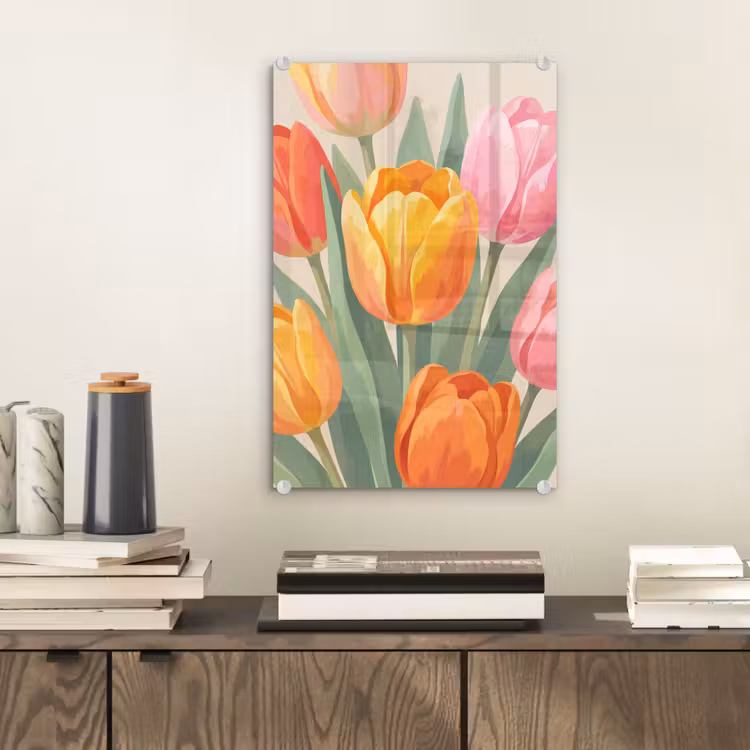 Glas schilderij - Tulpen - Abstract - Kleurrijk — 2