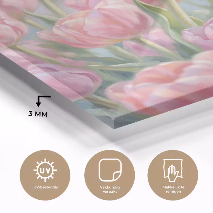 Glas schilderij - Tulpen - Veld - Lente - Roze — 3