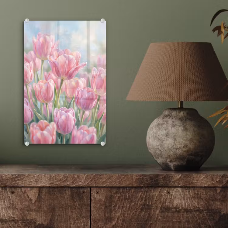 Glas schilderij - Tulpen - Veld - Lente - Roze — 4