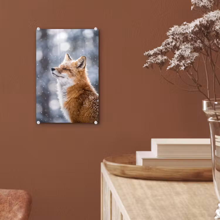 Glas schilderij - Vos - Sneeuwval - Portret - Winter - Sfeervol — 6