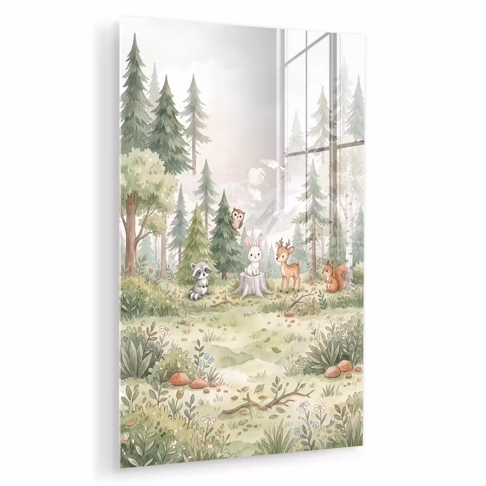 Glas schilderij - Bos - Dieren - Groen — 1