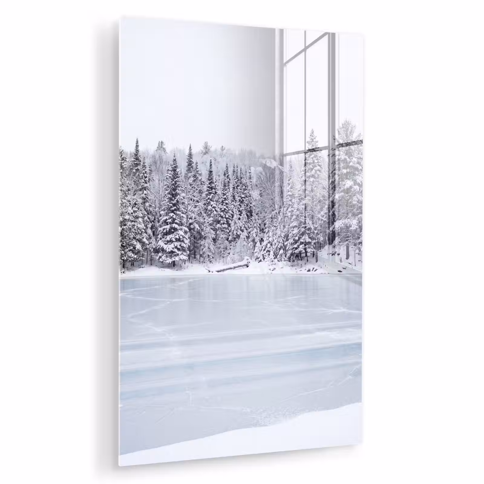 Glas schilderij - Meer - Dennen - IJs - Winter - Rustgevend — 1