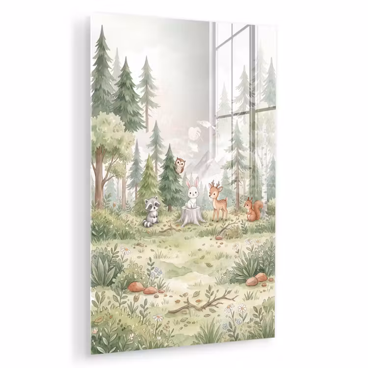 Glas schilderij - Bos - Dieren - Groen — 1