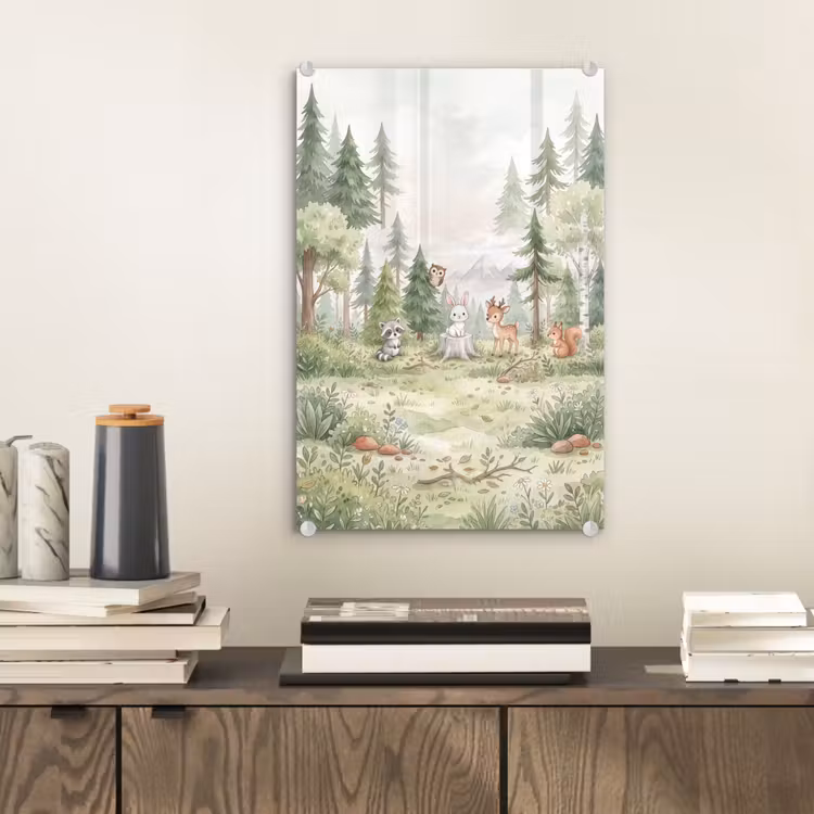 Glas schilderij - Bos - Dieren - Groen — 2