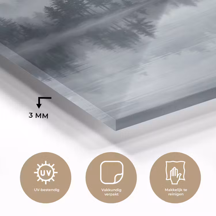 Glas schilderij - Bos - Meer - Mist - Natuur - Grijs — 3