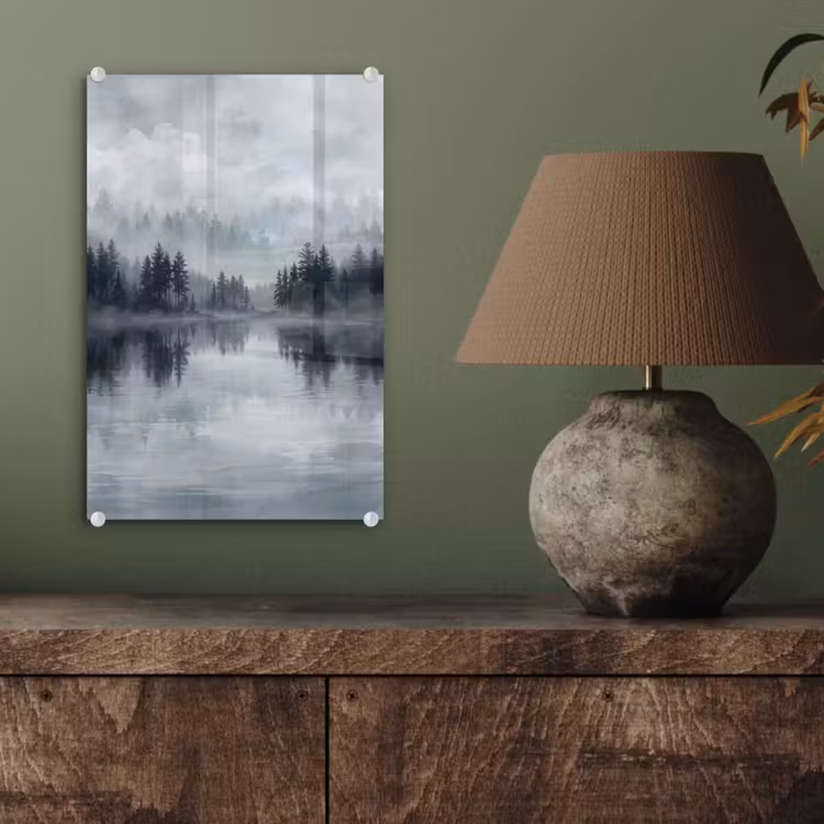 Glas schilderij - Bos - Meer - Mist - Natuur - Grijs — 4