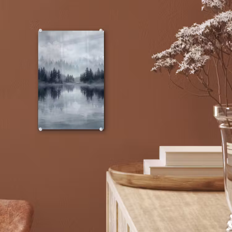 Glas schilderij - Bos - Meer - Mist - Natuur - Grijs — 6