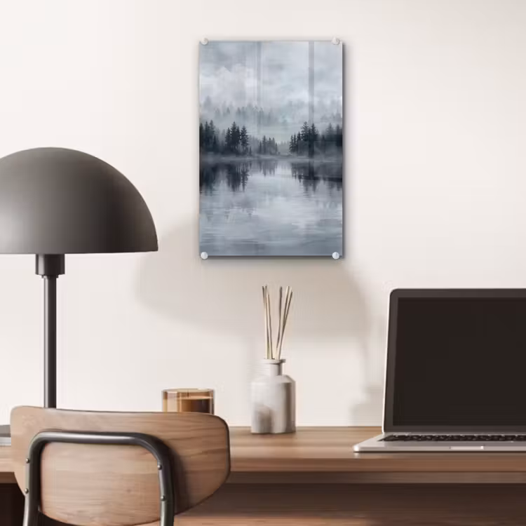 Glas schilderij - Bos - Meer - Mist - Natuur - Grijs — 7