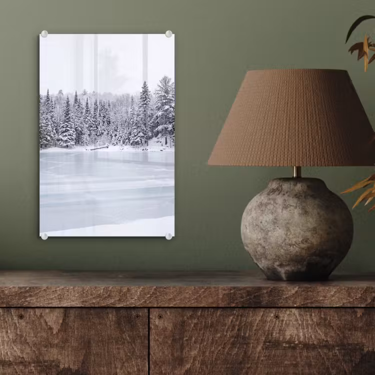 Glas schilderij - Meer - Dennen - IJs - Winter - Rustgevend — 4