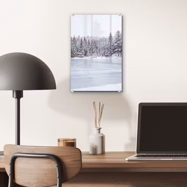 Glas schilderij - Meer - Dennen - IJs - Winter - Rustgevend — 7